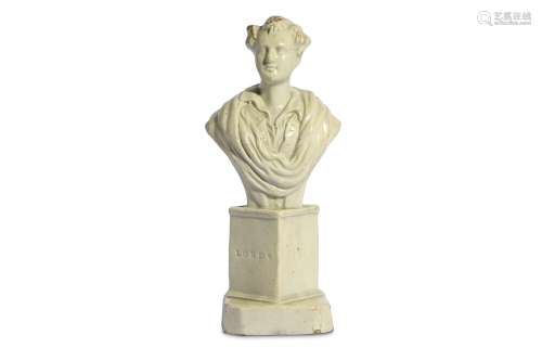 AN EARLY STAFFORDSHIRE WHITE GLAZED POTTERY BUST OF LORD BYRON