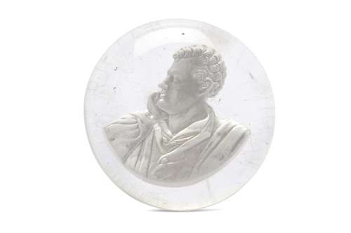 A LARGE PAPERWEIGHT WITH BUST OF LORD BYRON
