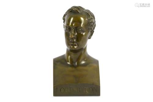 A LARGE BRONZE BUST OF LORD BYRON