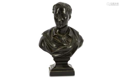 A PATINATED SPELTER BUST OF LORD BYRON