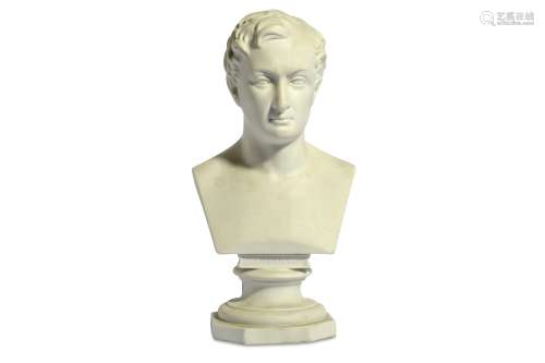 AN EARLY BISQUE PORCELAIN BUST OF LORD BYRON