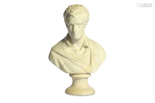 A WHITE BISQUE PORCELAIN BUST OF BYRON