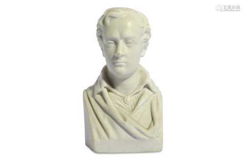 A WHITE PORCELAIN BISQUE BUST OF BYRON