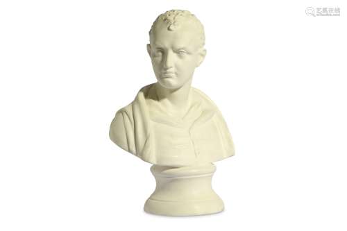 A LARGE BISQUE PORCELAIN BUST OF LORD BYRON