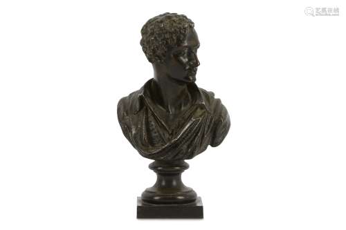A VICTORIAN PATINATED SPELTER BUST OF LORD BYRON IN GREEK UNIFORM