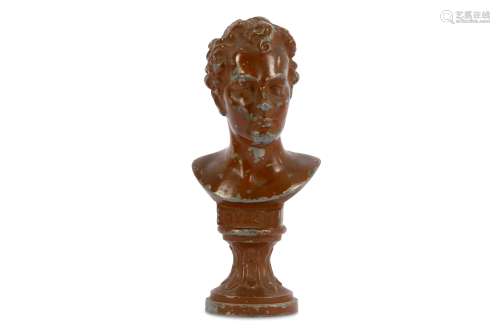 A PATINATED WHITE METAL BUST OF LORD BYRON