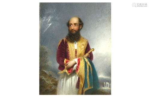 A PORTRAIT MINIATURE OF SIR THOMAS TOBIN (1807 - 1881) WEARING LORD BYRON'S ALBANIAN DRESS