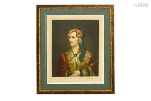 AN ENGRAVING OF LORD BYRON IN GREEK UNIFORM