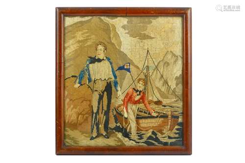 A FRAMED NEEDLE POINT OF LORD BYRON’S FIRST TRIP TO GREECE