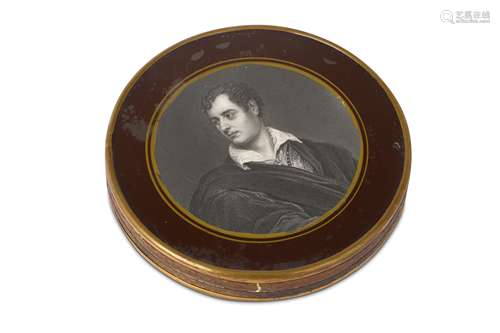 A FRENCH ROUND CHOCOLATE BOX WITH BYRON'S BUST IN GREEK UNIFORM