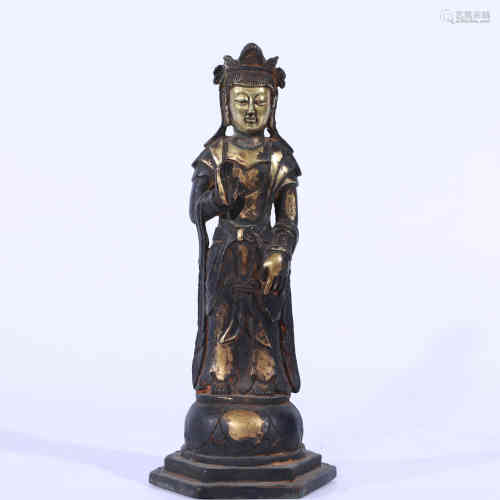 A Chinese Bronze Gilding Guanyin