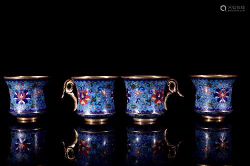 A Set of 4 Chinese Cloisonne Tea Cups