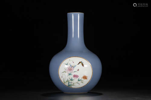 A Chinese Celadon Glazed Famille Rose Porcelain Vase