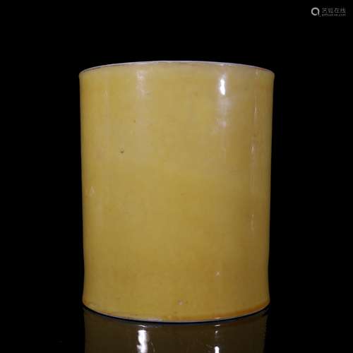 A Chinese Yellow Glazed Porcelain Brush Pot