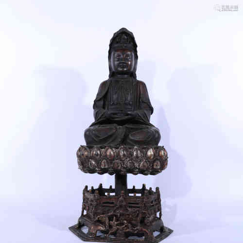 A Chinese Bronze Lacquered Gold Guanyin Bodhisattva