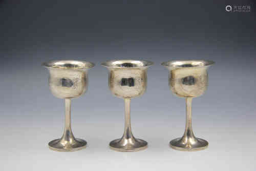 3 Chinese Silver Stem Cups