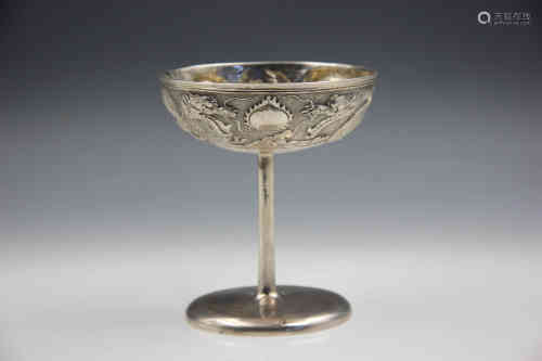 A Chinese Carved Silver Stem Cup