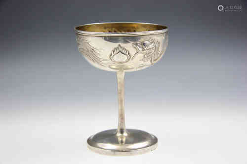 A Chinese Carved Silver Stem Cup