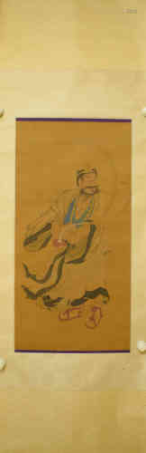 A Chinese Figure Silk Scroll, Ding Guanpeng Mark