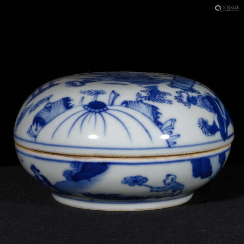 A Chinese Blue and White Porcelain Inkpad Box