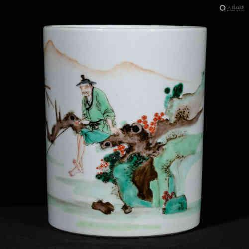 A Chinese Multicolored Porcelain Brush Pot 