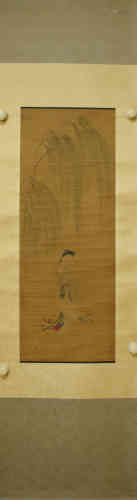 A Chinese Figure Silk Scroll, Lengmei Mark
