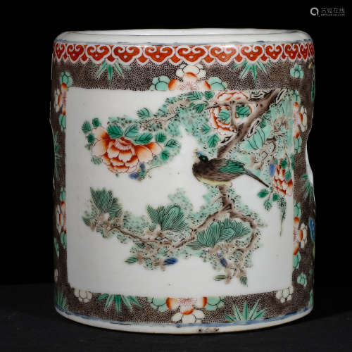 A Chinese Multicolored Porcelain Brush Pot 