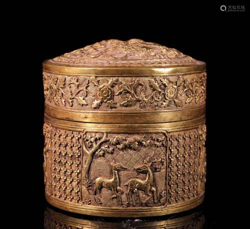 A Chinese Bronze Gilding Carved Jewelry Box