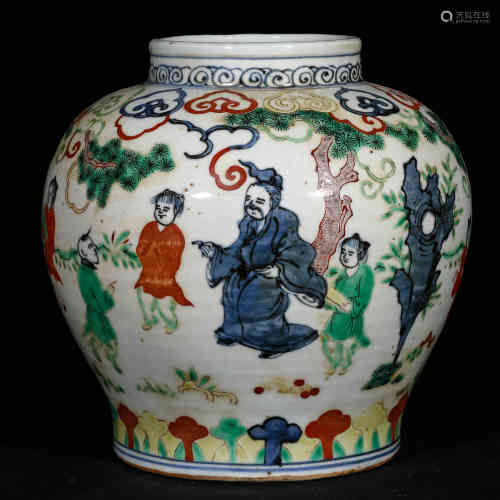 A Chinese Multicolored Blue and White Porcelain Jar 