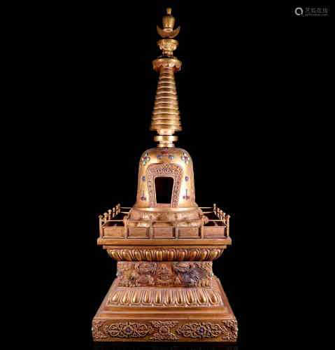 A Chinese Bronze Gilding Pagoda