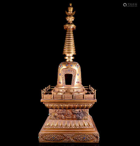 A Chinese Bronze Gilding Pagoda