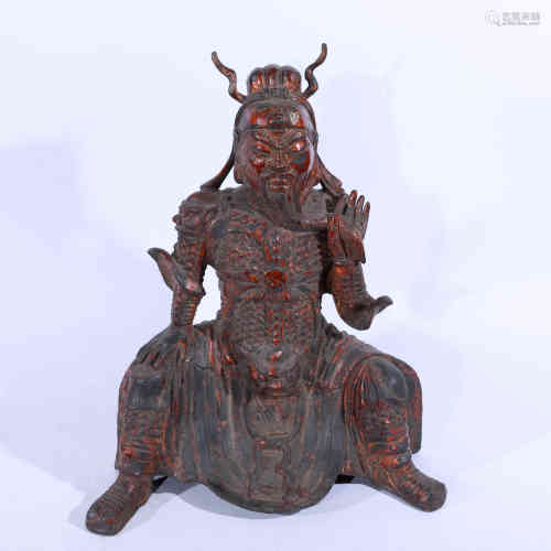 A Chinese Bronze Lacquered Gold Statue of Guangong