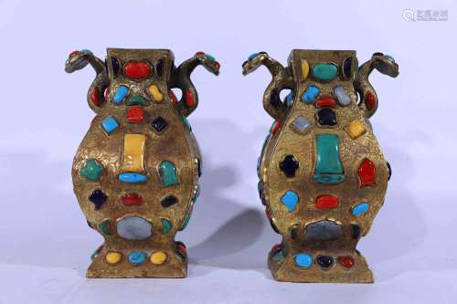 A Pair of Chinese Bronze Enamel Vases