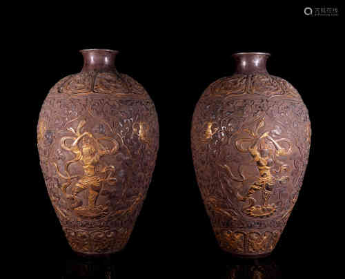 A Pair of Chinese Silver Gilding Vases