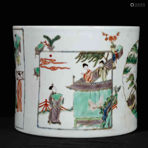 A Chinese Multicolored Porcelain Figural Brush Pot 