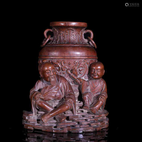 A Chinese Boxwood Figural Vase