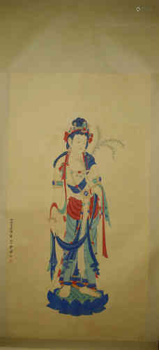 A Chinese Painting of Guanyin, Zhang Daqian Mark