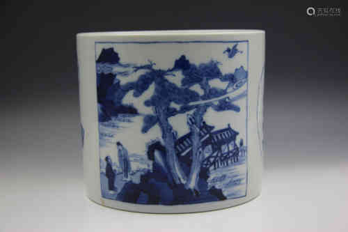 A Chinese Blue and White Porcelain Brush Pot