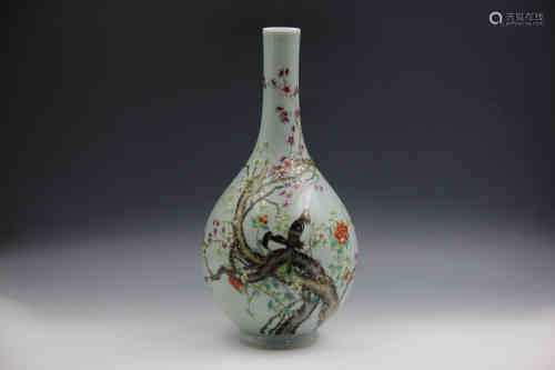 A Chinese Celadon Glazed Famille Rose Porcelain Flask