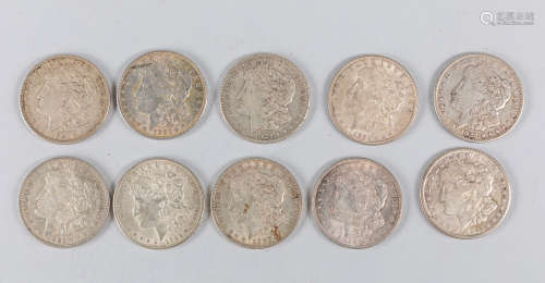 Antique 1921 S US Morgan Silver Dollar Coins,10 Coins