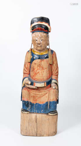 Large Chinese Ming Dynasty Painted Wood Figure