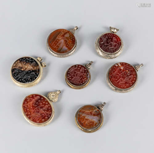 Set Of Sassanid Style Agate Seal Pendants