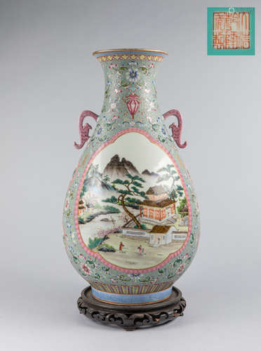 Qianlong Mark Chinese Famille Rose Vase, 20th