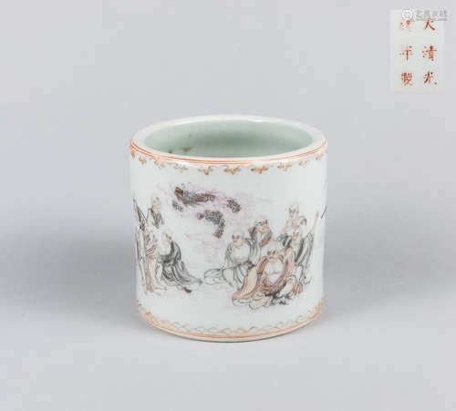 Chinese Antique Rose Famille Porcelain Brush Pot,1890-1930