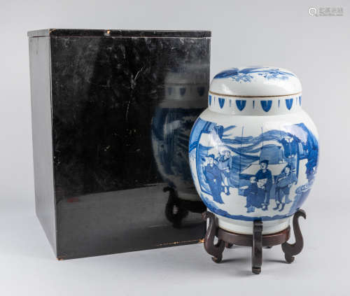 Tall Chinese Antique Blue White Porcelain Jar