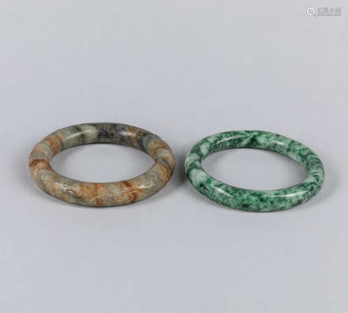 Pair Chinese Antique Jade & Jadeite Bangles