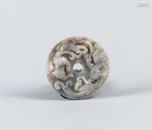Chinese Antique Carved Black White Jade Bi Disc