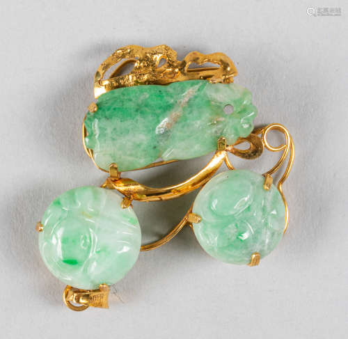 Chinese Antique Jade Jadeite 14K Gold Pendant