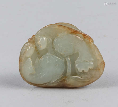 Chinese Antique Carved Nephrite Pebble Jade Pendant