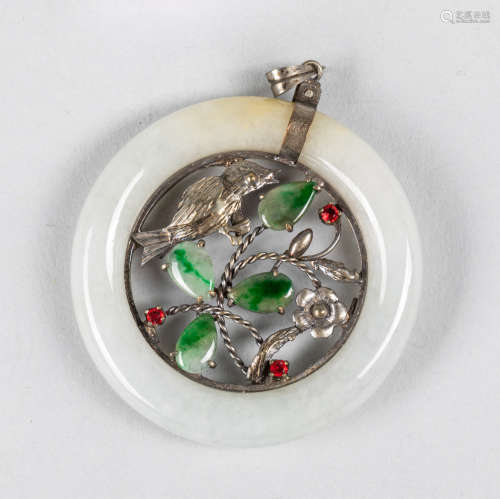 Chinese Vintage Jade Jadeite Silver Pendant